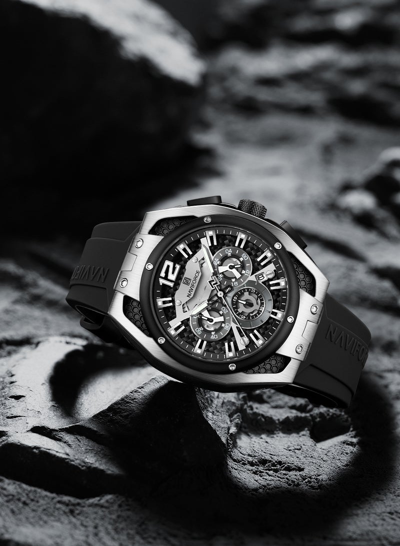 نافيفورس ساعة يد نيو فومد بسوار سيليكا انالوج كرونوغراف للرجال NF8063 S/W/B -46 ملم - أسود - Image 4