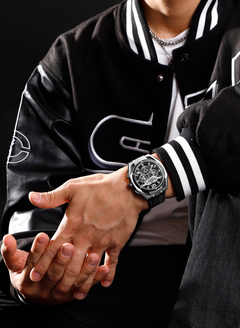 نافيفورس ساعة يد نيو فومد بسوار سيليكا انالوج كرونوغراف للرجال NF8063 S/W/B -46 ملم - أسود - Image 5