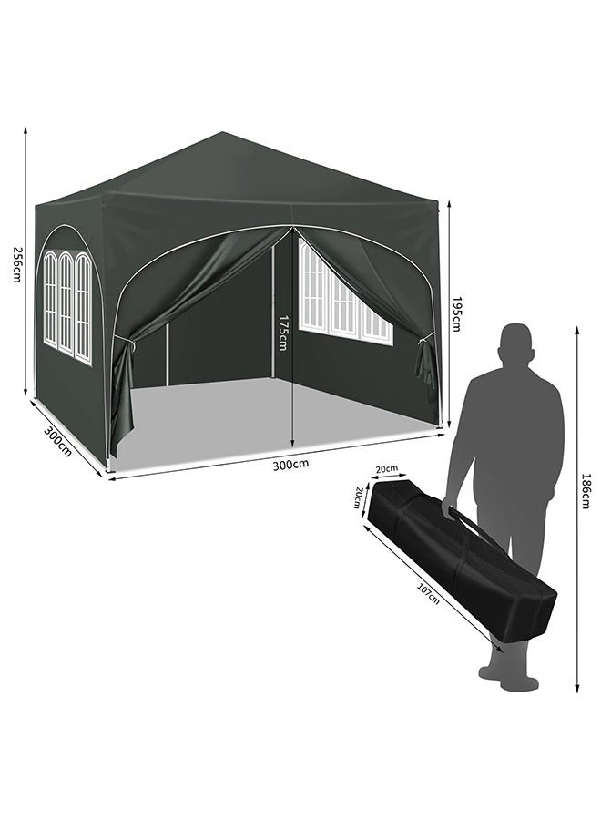 Arabest Party Tent , 3 x 3 m Garden Gazebo with Side Walls, Folding Pop Up Gazebo for Outdoor Market, Sun Shade with Semi-Circle Roof - Image 5