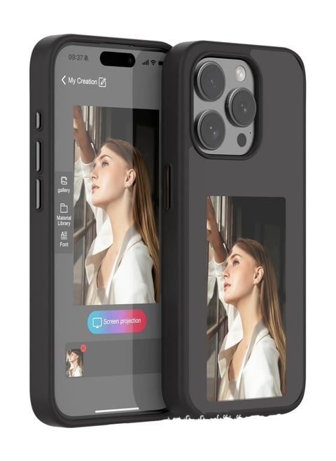 غطاء هاتف ذكي بشاشة حبر إلكترونية، يمكن تخصيصه ليناسب هواتف iPhone 13-16/Pro/Pro Max، مع إمكانية عرض صور مخصصة. غطاء هاتف مبتكر بتقنية الذكاء الاصطناعي، مقاوم للصدمات، وشاشة حبر إلكترونية قابلة للتخصيص. اللون: أسود.