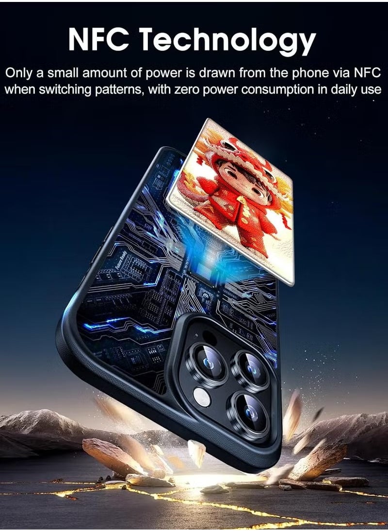 ماركة غير محددة - غطاء هاتف ذكي بشاشة حبر إلكترونية، يمكن تخصيصه ليناسب هواتف iPhone 13-16/Pro/Pro Max، مع إمكانية عرض صور مخصصة. غطاء هاتف مبتكر بتقنية الذكاء الاصطناعي، مقاوم للصدمات، وشاشة حبر إلكترونية قابلة للتخصيص. اللون: أسود. - Image 1