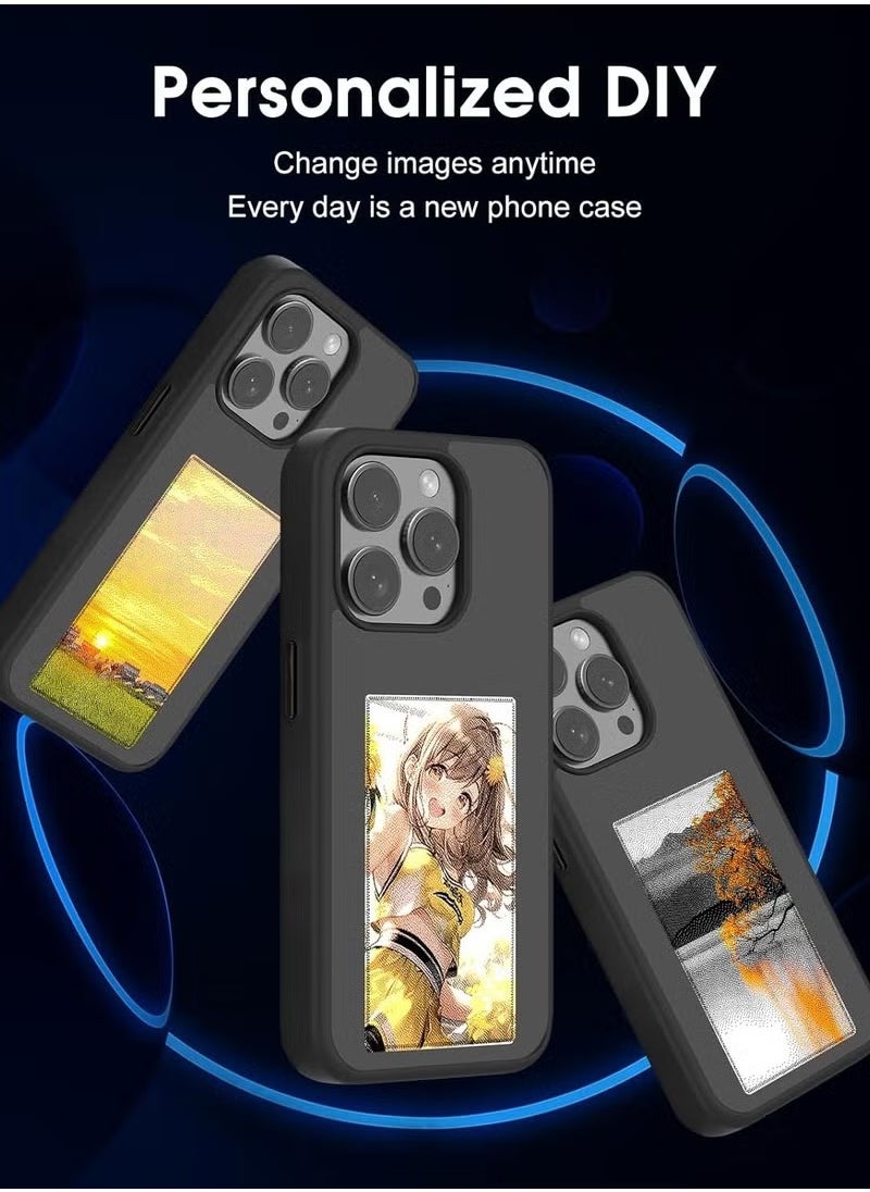 ماركة غير محددة - غطاء هاتف ذكي بشاشة حبر إلكترونية، يمكن تخصيصه ليناسب هواتف iPhone 13-16/Pro/Pro Max، مع إمكانية عرض صور مخصصة. غطاء هاتف مبتكر بتقنية الذكاء الاصطناعي، مقاوم للصدمات، وشاشة حبر إلكترونية قابلة للتخصيص. اللون: أسود. - Image 1