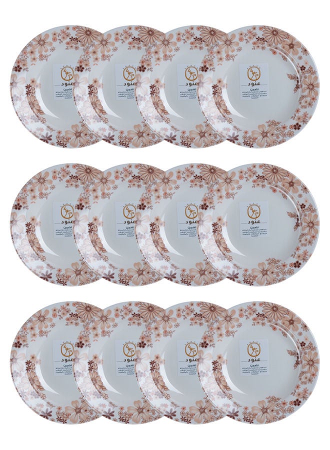Anood 12-Piece Melamine Deep Dinner Plate Set 6 inch White/Floral - Image 1