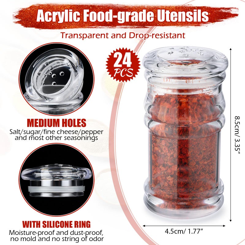 FoldTier 24 Pcs Plastic Salt and Pepper Shakers Bulk Spices Shakers with Perforated Lid Seasonings Containers Clear Empty Salt Bottles for Home Restaurant Kitchen(White,2 oz) - Image 2