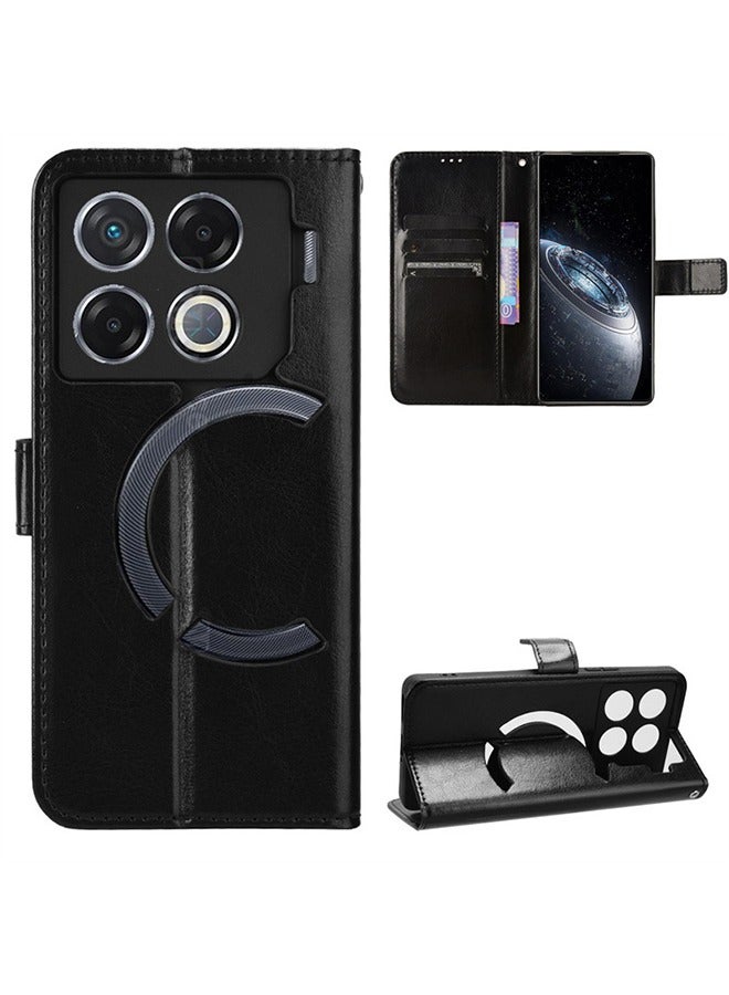 HY Phone Case for Infinix GT20 Pro Leather Magnetic Business Phone Case Stylish Flip Cover with Card Slot and Stand for Infinix GT20 Pro 5G X6871 Case Cover Black  - Image 1