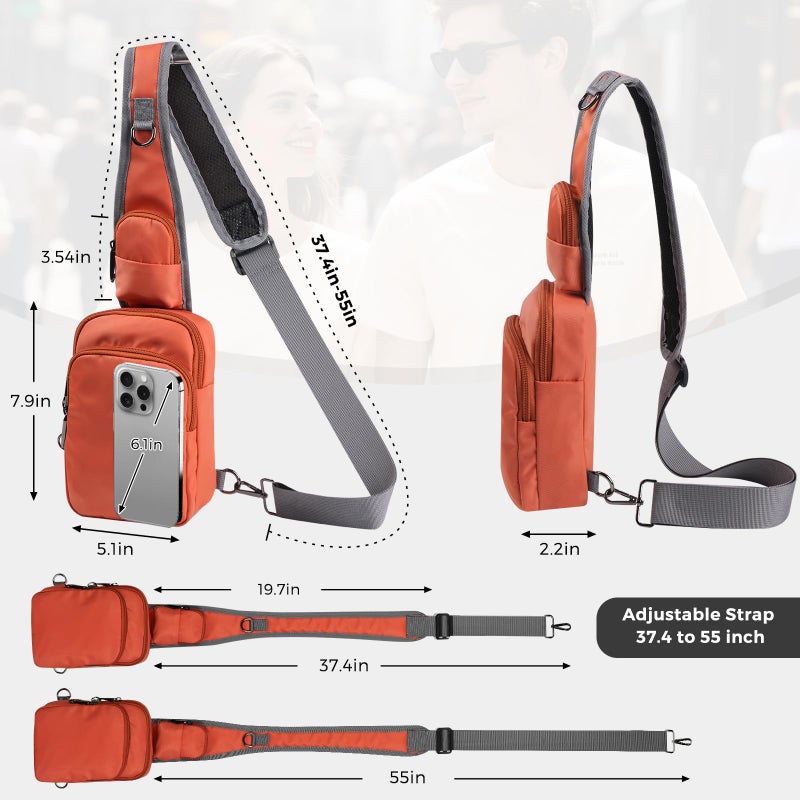 VADOO Sling Bag, Crossbody Bag with Zipper Lock, RFID Blocking & Water Resistant for Men and Women (Orange) - Image 4