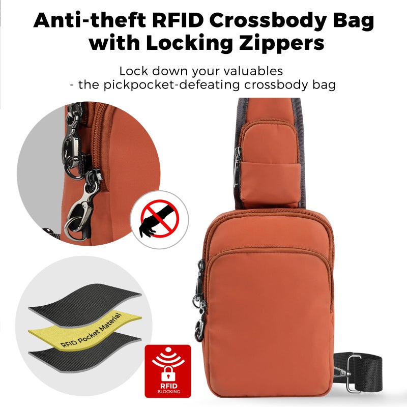 VADOO Sling Bag, Crossbody Bag with Zipper Lock, RFID Blocking & Water Resistant for Men and Women (Orange) - Image 3