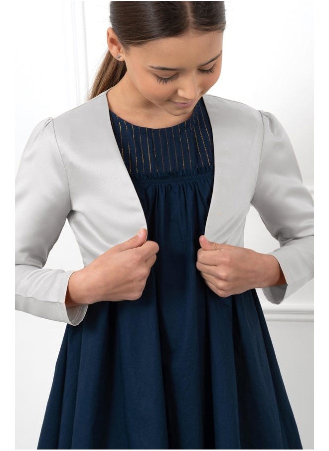 BOLEROSE Girls Satin Long Sleeve Bolero Childrens Kids Shrug (Silver, 9-10 Years)  - Image 5