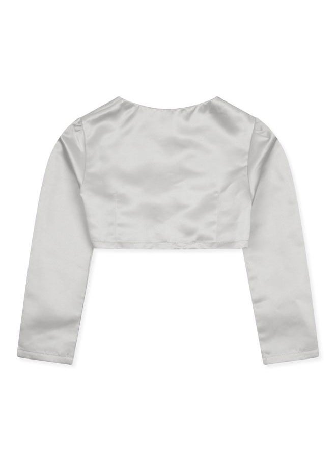 BOLEROSE Girls Satin Long Sleeve Bolero Childrens Kids Shrug (Silver, 9-10 Years)  - Image 2
