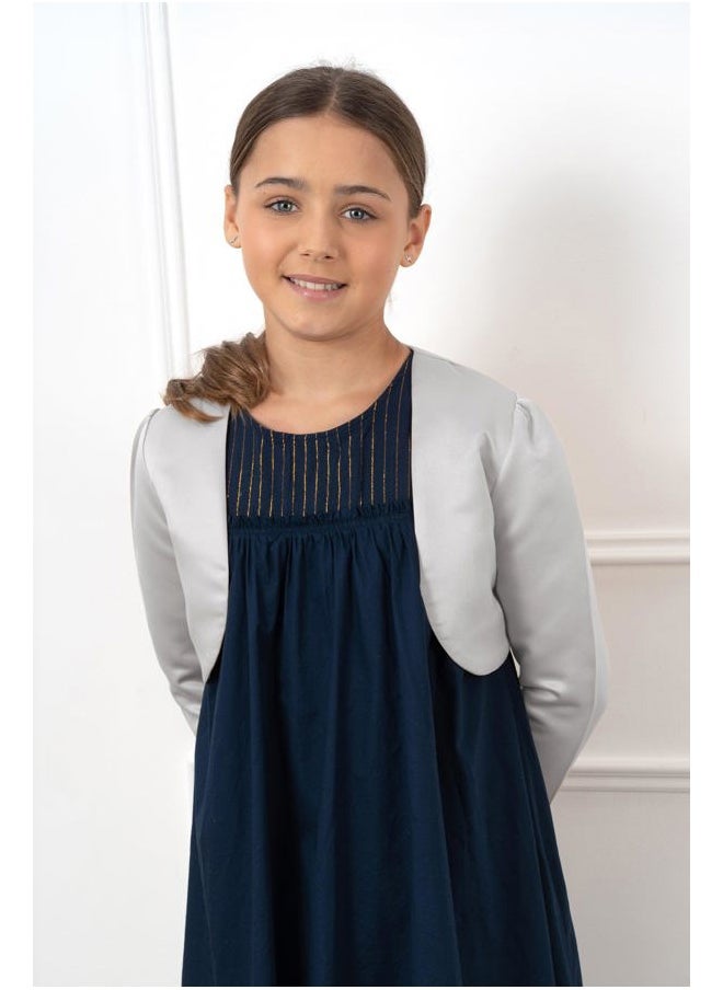 BOLEROSE Girls Satin Long Sleeve Bolero Childrens Kids Shrug (Silver, 9-10 Years)  - Image 3