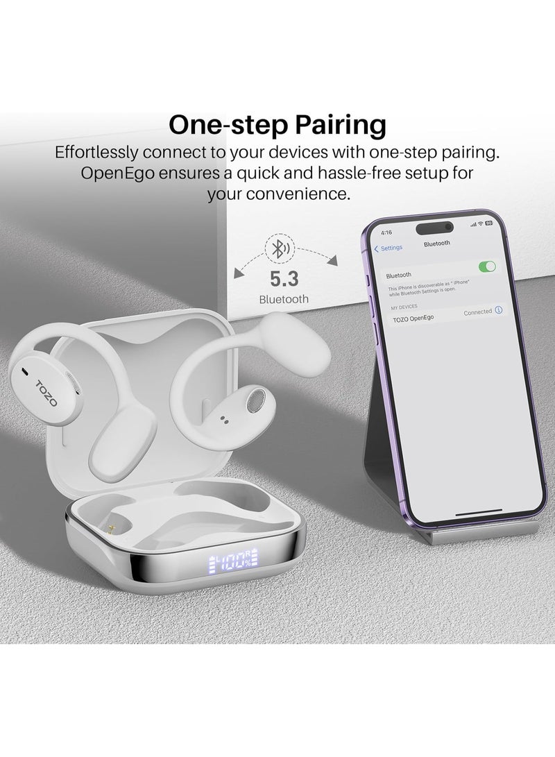 TOZO OpenEgo True Wireless Open Ear Headphone,5.3 Bluetooth Sport Earbuds with Earhooks for Long Time Playback with Digital Display, Dual Mic Clear Call Sweat-Proof for Running Workout White - Image 3