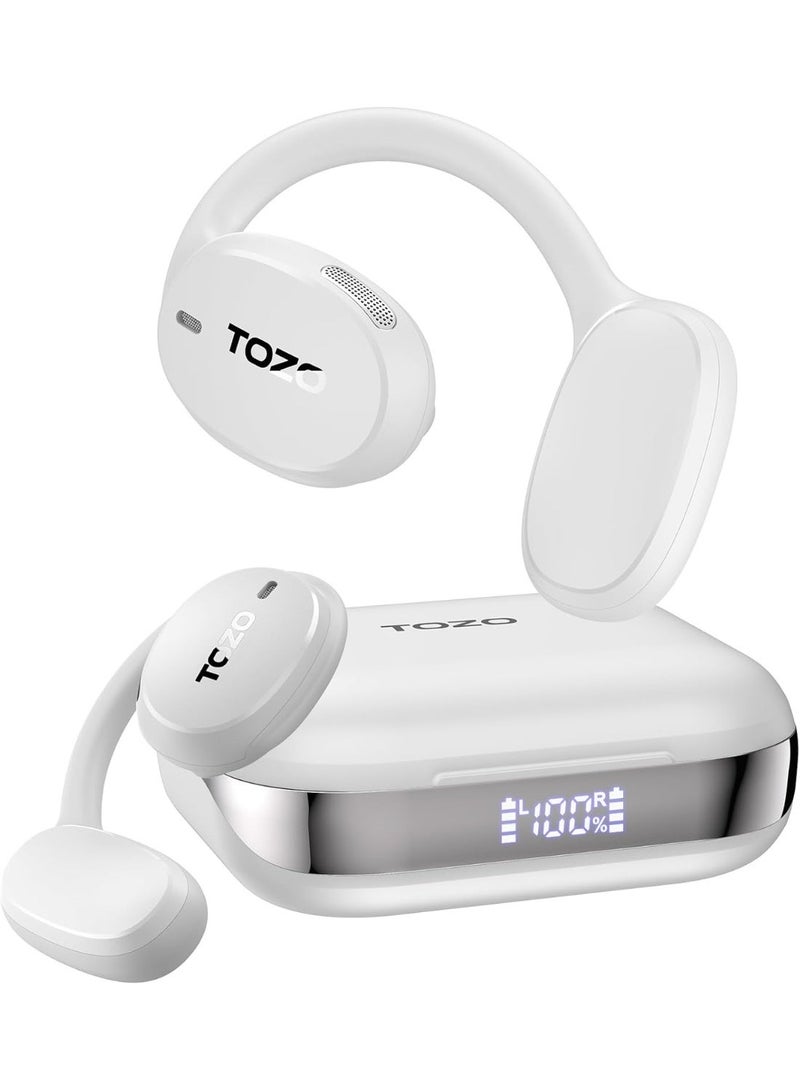 TOZO OpenEgo True Wireless Open Ear Headphone,5.3 Bluetooth Sport Earbuds with Earhooks for Long Time Playback with Digital Display, Dual Mic Clear Call Sweat-Proof for Running Workout White - Image 1
