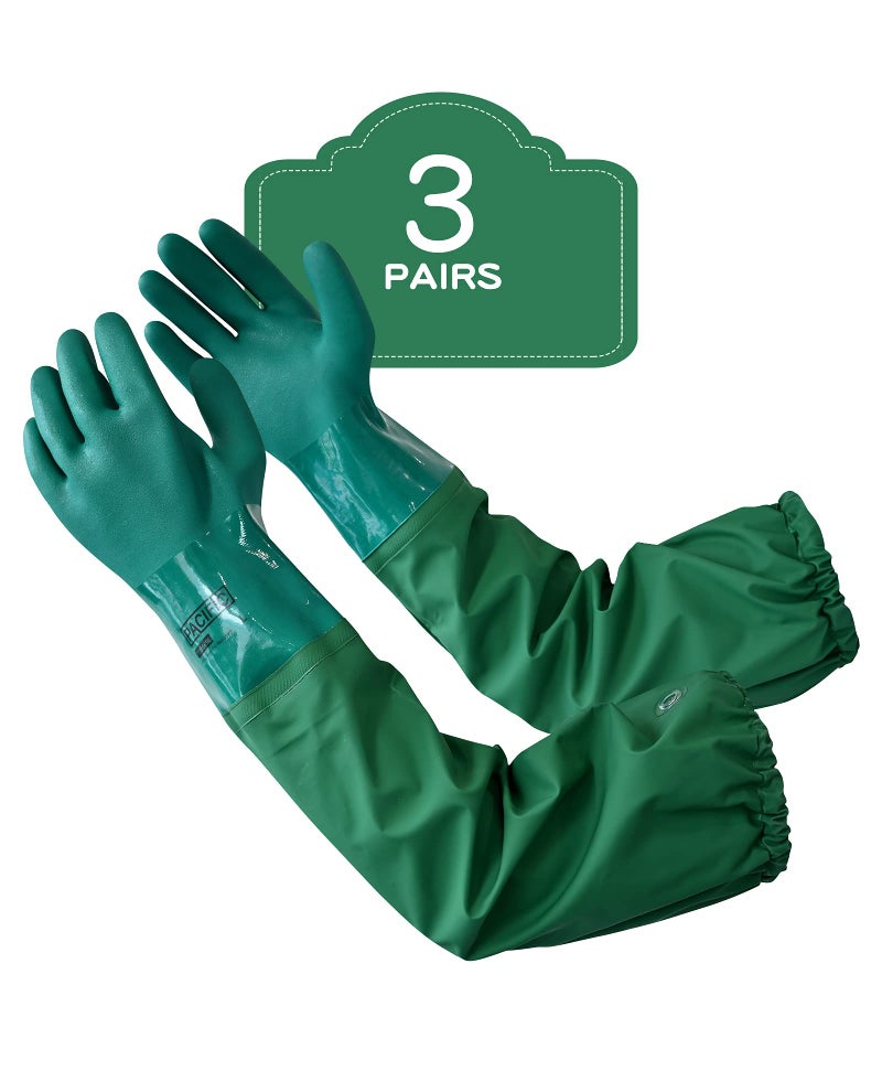 PACIFIC PPE 3 Pairs 26"" Rubber Gloves  Chemical Resistant Gloves  Extra-long Heavy Duty Waterproof Gloves with Cotton Liner  Anti-skid  Acid-alkali and Oil  Large - Image 1