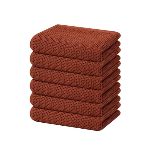 Homaxy 100 Cotton Waffle Weave Kitchen Dish Towels Ultra Soft Absorbent Quick Drying Cleaning Towel 13 x 28 Inches 6Pack Rust - Image 1