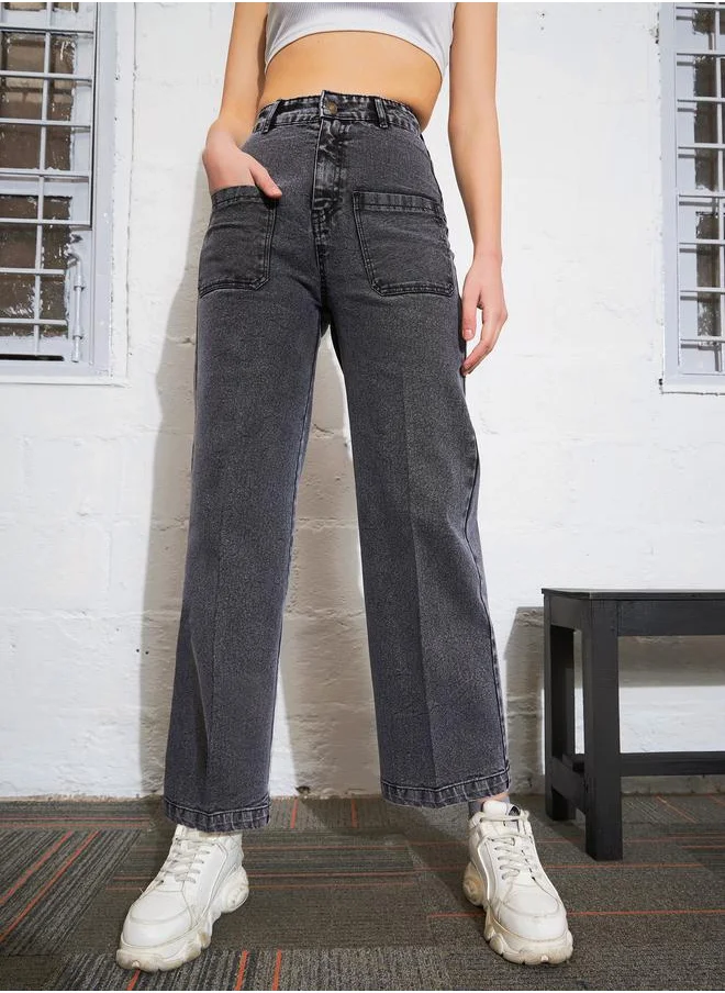 SASSAFRAS Washed Patch Pocket Straight Jeans by Styli