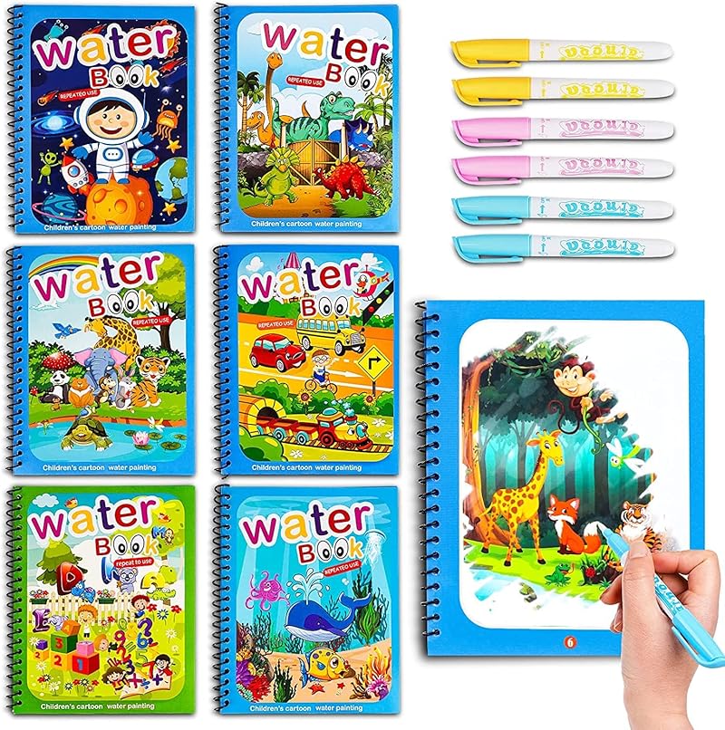 SNAPTRON Water Coloring Books - 6 Set of Water Doodle Books for Kids' Birthday Party Return Gifts - Age 3-7, Unisex, Clear