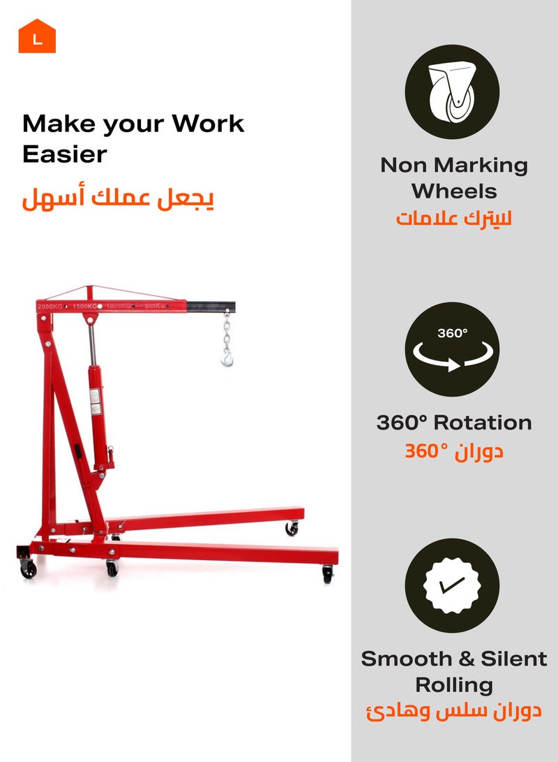 BMB tools Engine Stand -3Ton- Heavy-Duty Hydraulic Engine Hoist, Adjustable Boom, 360° Swivel Wheels, Foldable Design Rust-Resistant, High Capacity for Workshops Garages Auto Repair Maintenance - Image 4