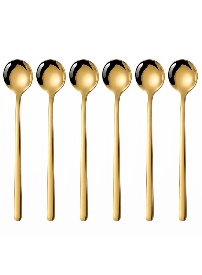 6-Piece Gold Stainless Steel Long Handle Coffee Spoon Set for Dessert and Stirring - Image 1