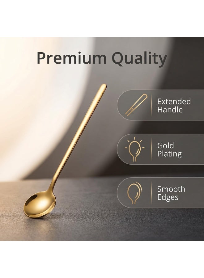 6-Piece Gold Stainless Steel Long Handle Coffee Spoon Set for Dessert and Stirring - Image 2