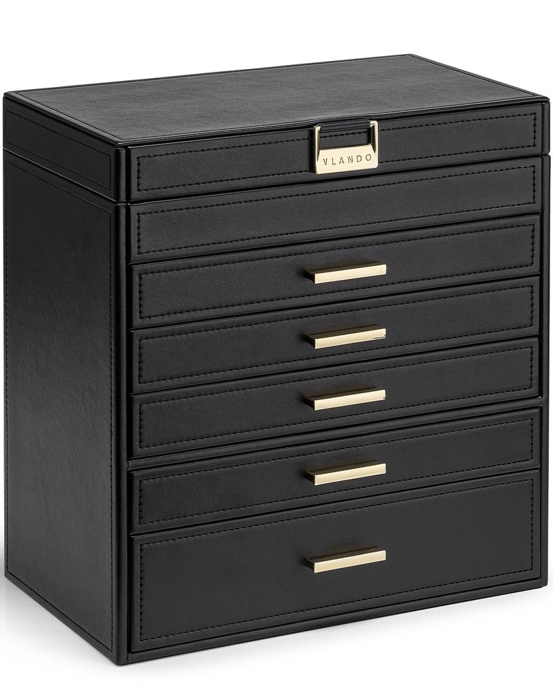VLANDO 6 Layer Large Jewelry Box Jewelry Holder Organizer Jewelry Box Organizer for Drawer Necklace Ring Bracelet and Watch Birthday Gift for Loved Ones Black - Image 2