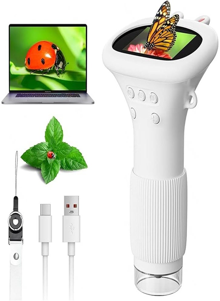 Children's Microscope Bag Microscope - 1000x Portable Microscope | Photo and Video Mini Microscope | 2-inch Digital Scientist Microscope Children over 3 years old (white)