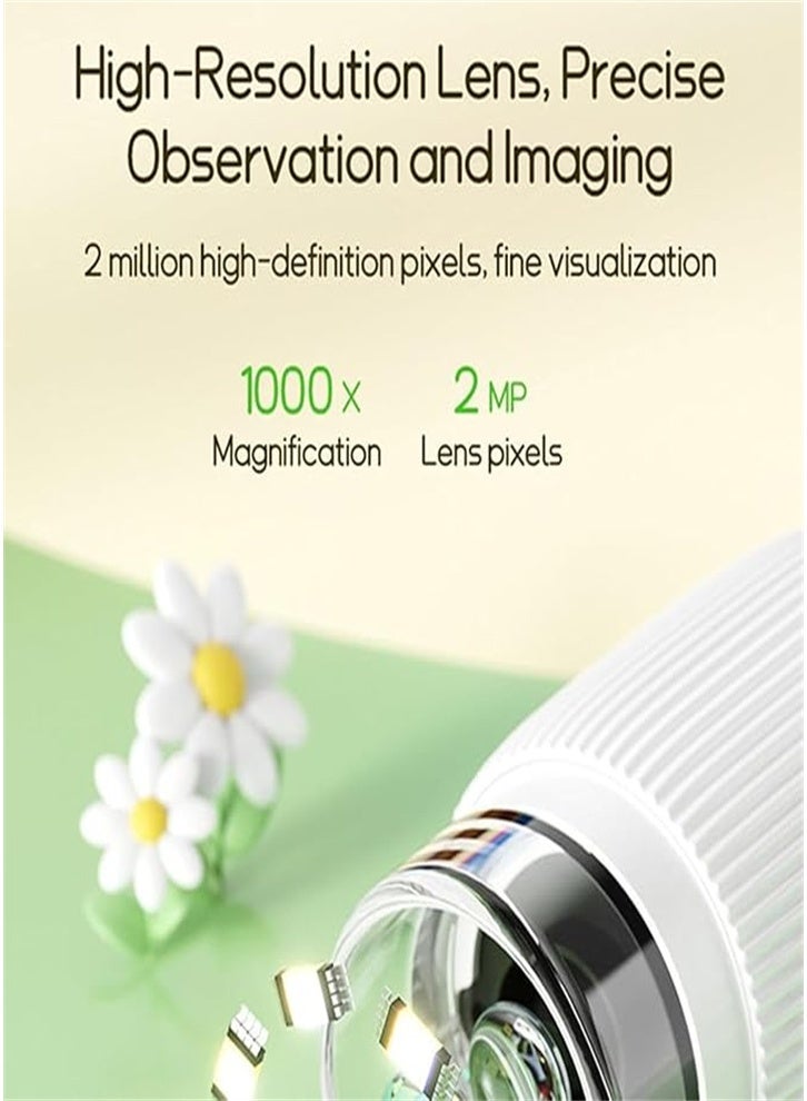 Children's Microscope Bag Microscope - 1000x Portable Microscope | Photo and Video Mini Microscope | 2-inch Digital Scientist Microscope Children over 3 years old (white)