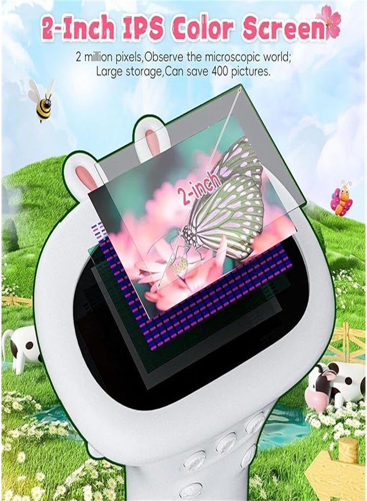 Children's Microscope Bag Microscope - 1000x Portable Microscope | Photo and Video Mini Microscope | 2-inch Digital Scientist Microscope Children over 3 years old (white)