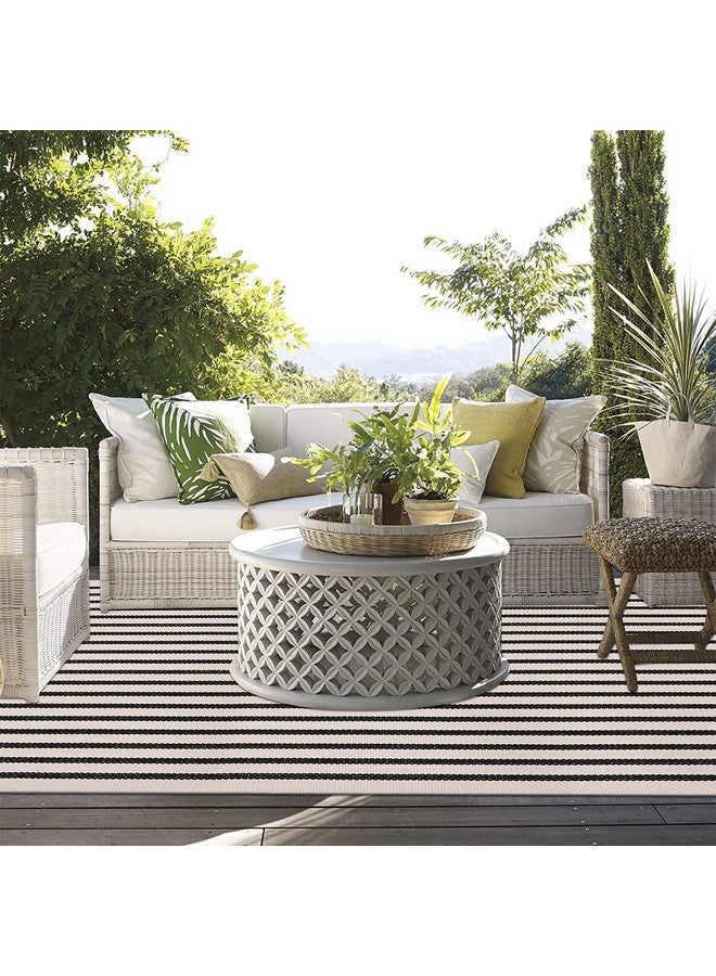 LEEVAN Black and White Striped Outdoor Area Rug 4x6 ft Patio Rugs Washable Woven Cotton Boho Living Room Rug Farmhouse Collection Large Floor Carpet for Courtyard/Bedroom - Image 3