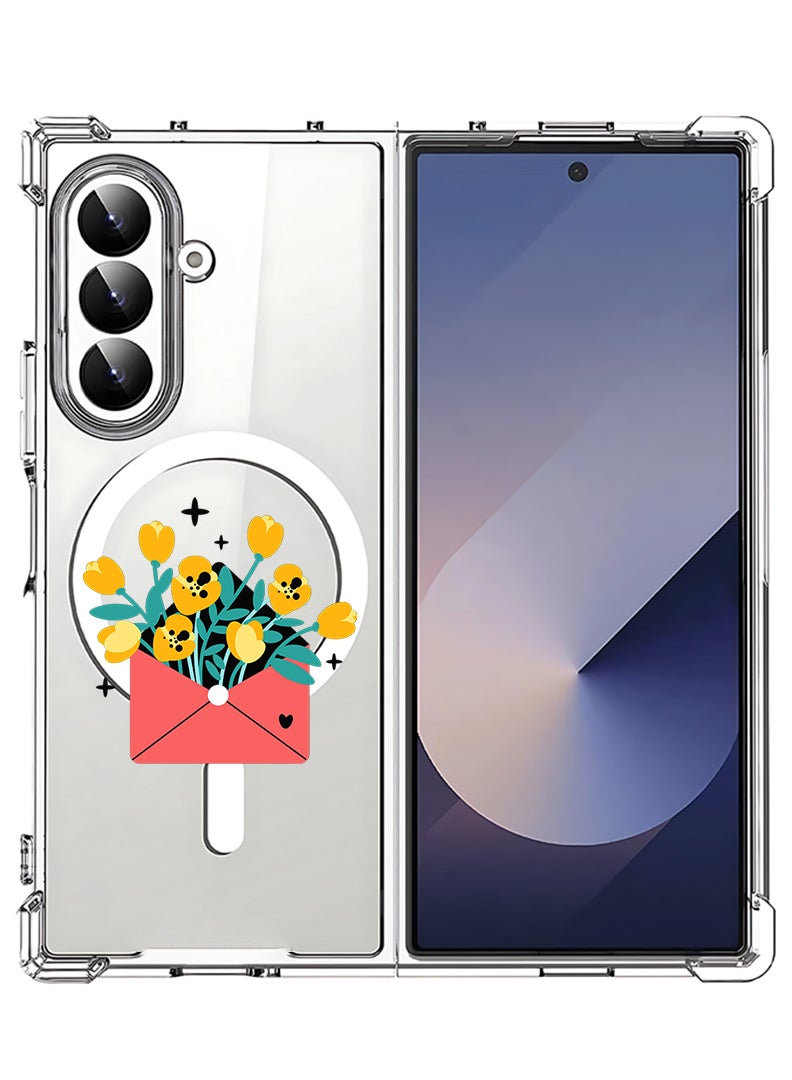 Theodor Magnetic Case for Samsung Galaxy Z Fold 7 Compatible with MagSafe Wireless Charging, Shockproof Phone Bumper Cover flowers in envelope - Image 1