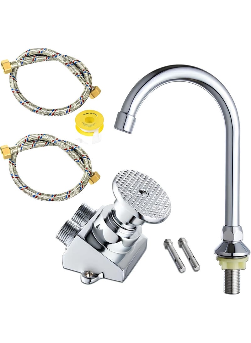 Biella Pedestal Hands Free Foot Pedal Faucet Set Floor Mount Foot Control Tap Single Pedal Switch Valve Stainless Steel Foot Operated Tap for Bathrooms, Kitchen,Salons, Clinics & Labs - Image 1
