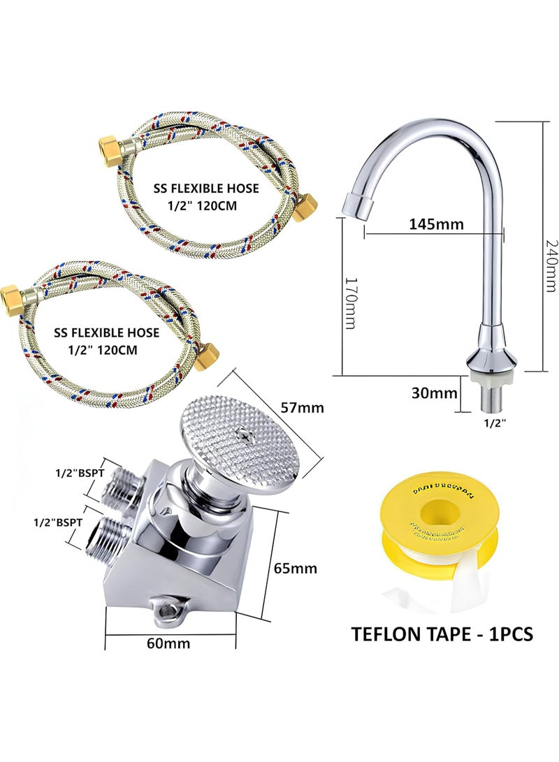 Biella Pedestal Hands Free Foot Pedal Faucet Set Floor Mount Foot Control Tap Single Pedal Switch Valve Stainless Steel Foot Operated Tap for Bathrooms, Kitchen,Salons, Clinics & Labs - Image 2