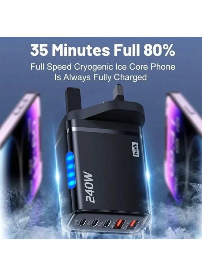 شاحن 5 في 1 بتقنية GaN ومنفذ USB-C، بقدرة 240 واط، شحن سريع، محول هاتف، كابل من النوع C بقوة 10 أمبير، متوافق مع أجهزة iPhone وSamsung وXiaomi. - Image 3
