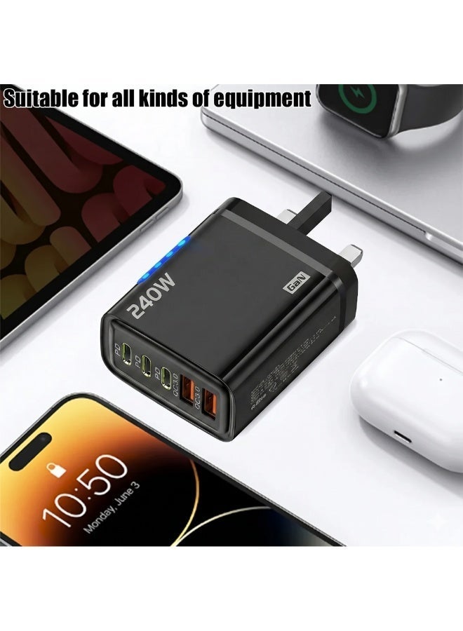 شاحن 5 في 1 بتقنية GaN ومنفذ USB-C، بقدرة 240 واط، شحن سريع، محول هاتف، كابل من النوع C بقوة 10 أمبير، متوافق مع أجهزة iPhone وSamsung وXiaomi. - Image 5