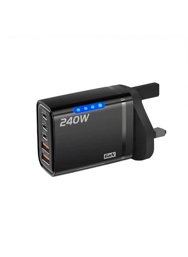 شاحن 5 في 1 بتقنية GaN ومنفذ USB-C، بقدرة 240 واط، شحن سريع، محول هاتف، كابل من النوع C بقوة 10 أمبير، متوافق مع أجهزة iPhone وSamsung وXiaomi. - Image 1