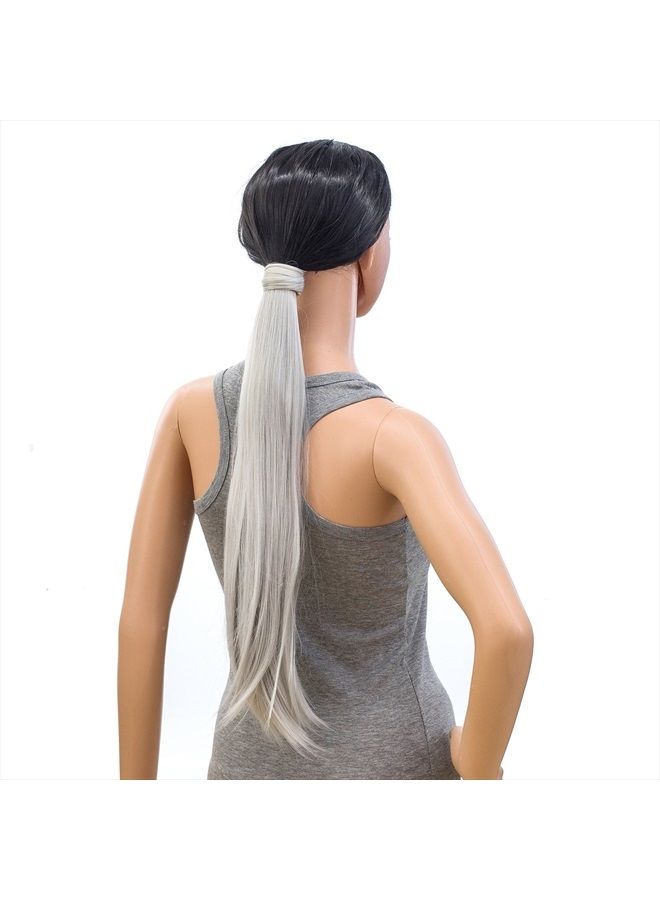 SWACC Women Long Straight/Curly Wavy Wrap Around Ponytail Extension Synthetic Hair Piece Clip in Hair extensions (Straight, Silver Gray) - Image 1