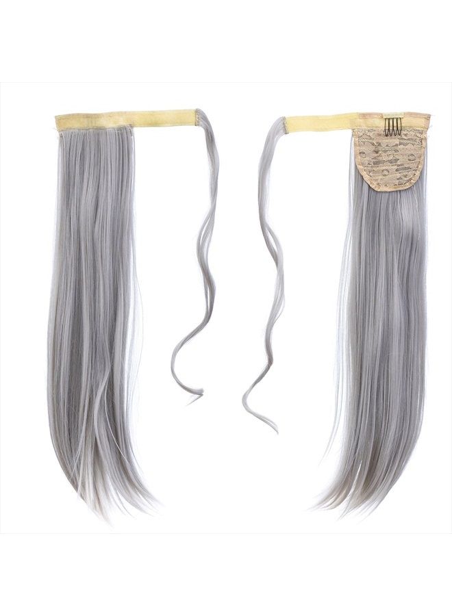 SWACC Women Long Straight/Curly Wavy Wrap Around Ponytail Extension Synthetic Hair Piece Clip in Hair extensions (Straight, Silver Gray) - Image 3