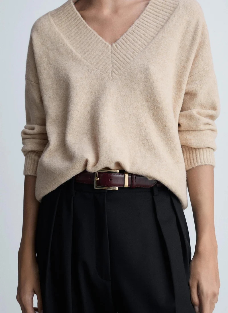 مانجو Oversized V Neck Sweater