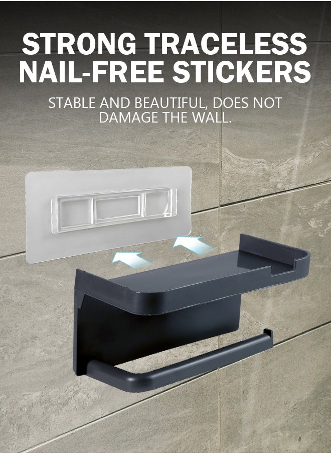 Multifunctional Toilet Paper Holder | Tissue Holder for Bathroom | With Shelf, Phone Holder, Watch and Accessories Tray | Wall-Mounted | Space-Saving Organizer