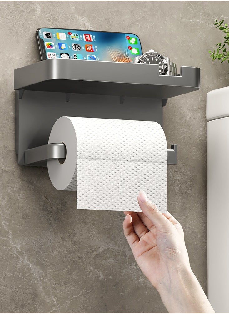 Generic Multifunctional Toilet Paper Holder | Tissue Holder for Bathroom | With Shelf, Phone Holder, Watch and Accessories Tray | Wall-Mounted | Space-Saving Organizer  - Image 2