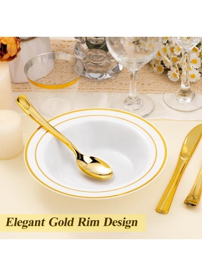 25 Gold Plastic Bowls, Durable Disposable Gold Bowls, 25 7.5-inch Salad/Dessert/Appetizer Bowls, Disposable Bowls for Parties, Holidays, and Weddings - Image 3