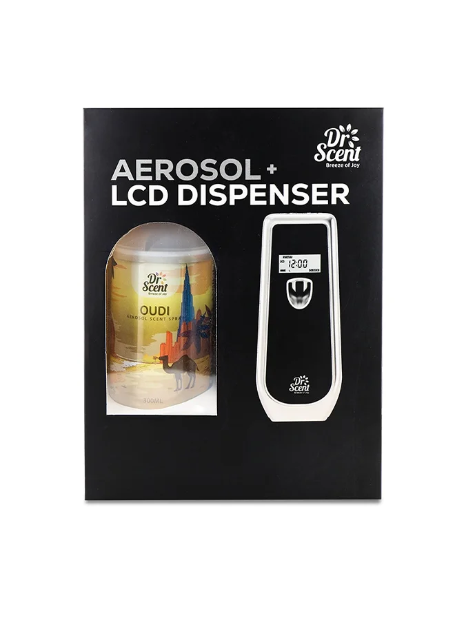 Dr Scent Dr Scent Breeze of Joy Air Freshener Combo Kit | Best Automatic Air Freshener with LCD Display Voltalia + 300ml Aerosol Refill | Enhanced Long-Lasting Fragrance for Homes &amp; Offices (Oudy)