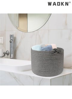 WAOKN Small Woven Basket, Cotton Rope Shelf Storage Basket, Small Round Basket, Cute Baby Basket, Decorative Round Bin for Nursery Bedroom Bathroom, 9.4" x 9.4"x 7.1" Empty Gift Basket  - Image 5