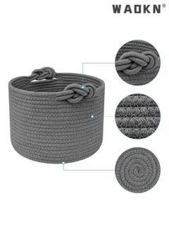 WAOKN Small Woven Basket, Cotton Rope Shelf Storage Basket, Small Round Basket, Cute Baby Basket, Decorative Round Bin for Nursery Bedroom Bathroom, 9.4" x 9.4"x 7.1" Empty Gift Basket  - Image 2