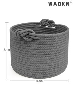 WAOKN Small Woven Basket, Cotton Rope Shelf Storage Basket, Small Round Basket, Cute Baby Basket, Decorative Round Bin for Nursery Bedroom Bathroom, 9.4" x 9.4"x 7.1" Empty Gift Basket  - Image 3