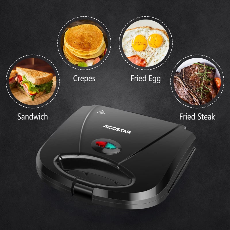 Aigostar Sandwich Maker with Non-stick Deep Grid Surface for Egg, Ham, Steaks Compact Electric Grill Tostadora de Pan Black, ETL Certificated, Roy - Image 2