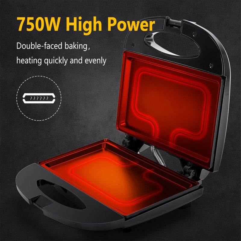 Aigostar Sandwich Maker with Non-stick Deep Grid Surface for Egg, Ham, Steaks Compact Electric Grill Tostadora de Pan Black, ETL Certificated, Roy - Image 5