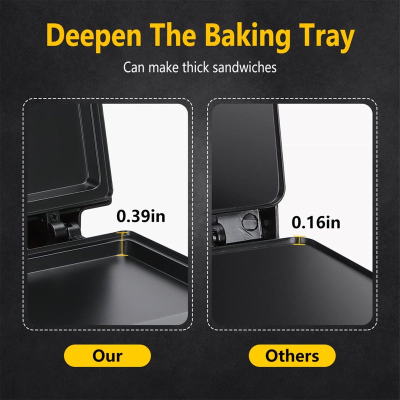 Aigostar Sandwich Maker with Non-stick Deep Grid Surface for Egg, Ham, Steaks Compact Electric Grill Tostadora de Pan Black, ETL Certificated, Roy - Image 3