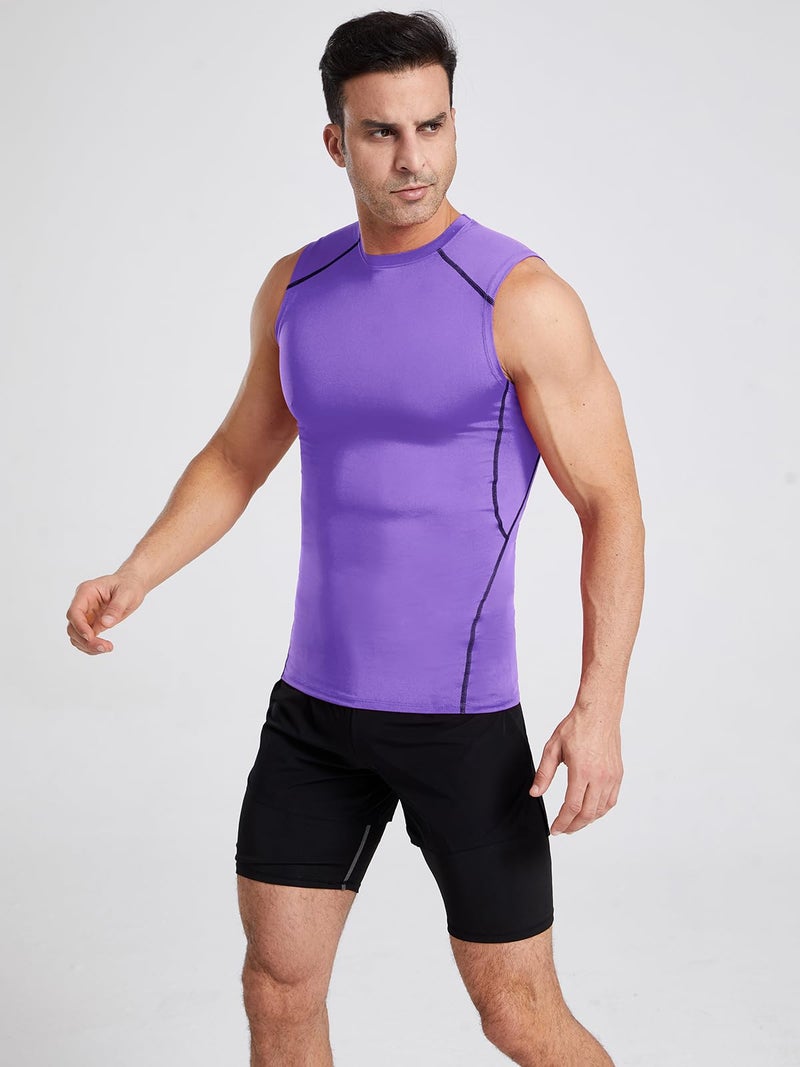 Celfaeree 6 Pack Athletic Sleeveless Shirts for Men Workout Tank Tops Compression Tank Top Gym Muscle Shirts for Running Bl/Bl/Gr/Puple/D Blue/Red M - Image 3
