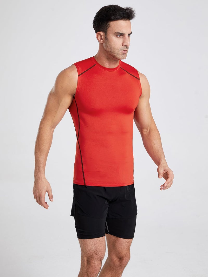 Celfaeree 6 Pack Athletic Sleeveless Shirts for Men Workout Tank Tops Compression Tank Top Gym Muscle Shirts for Running Bl/Bl/Gr/Puple/D Blue/Red M - Image 5