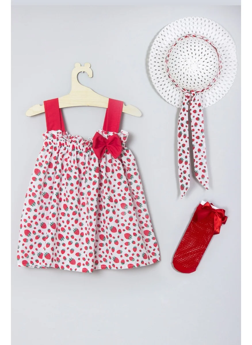 ادا بيبيك تشوكوك Ada Baby Kids Hat Strawberry Patterned Dress Fishnet Socks Set 008